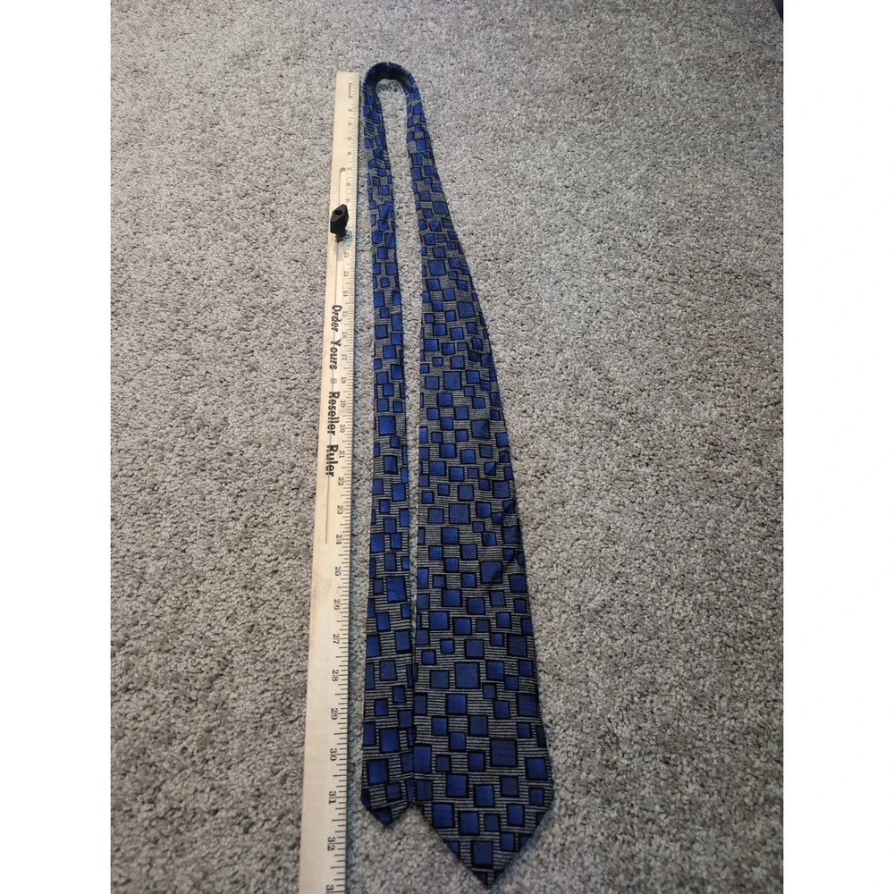Serica Men‎ Blue Gray Geometric Squares Silk Blend Necktie Handmade in Italy